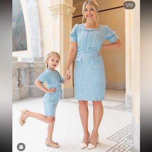 IVY CITY CO Reese Dress, Size Large, Blue tweed dress